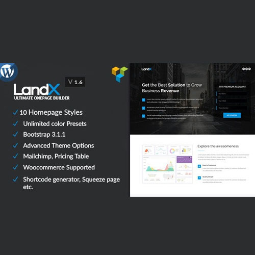 LandX Multipurpose WordPress Theme, Software Application Landing Pages Builder for Marketing Agency